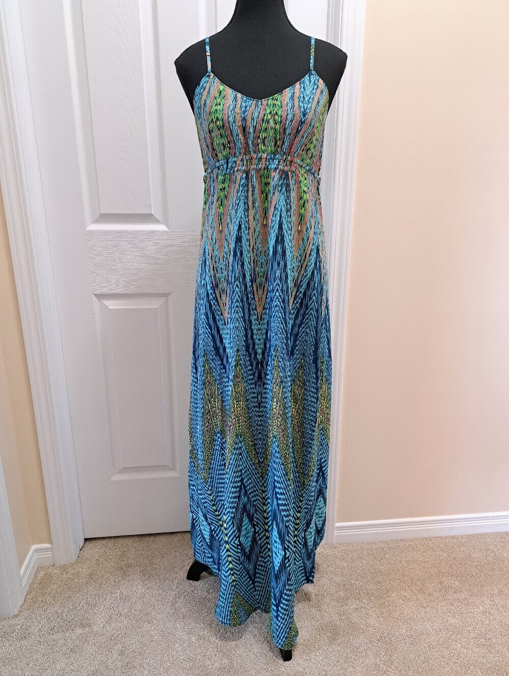 Charlie Jade Maxi Dress Women's Size XS Blue Green Patterned Summer Tie Back